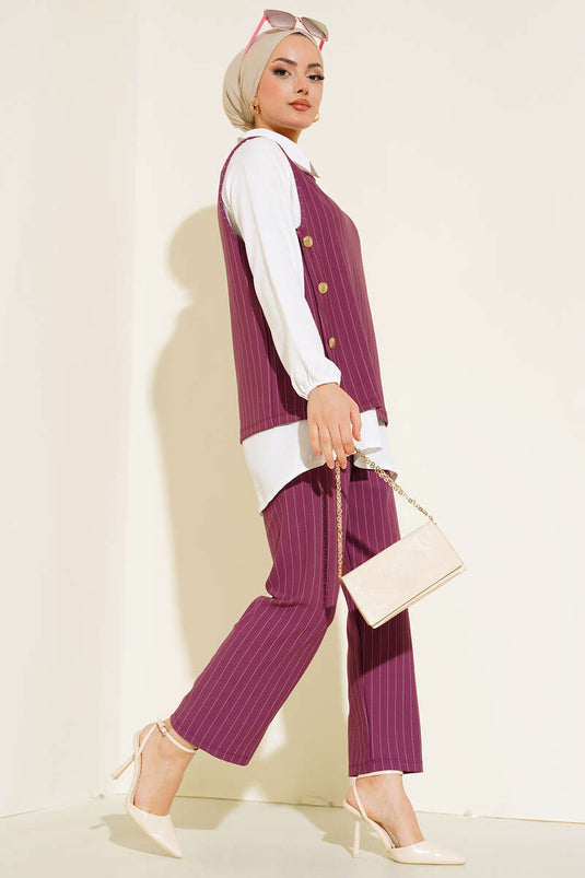 Striped Three-Piece Set Magenta