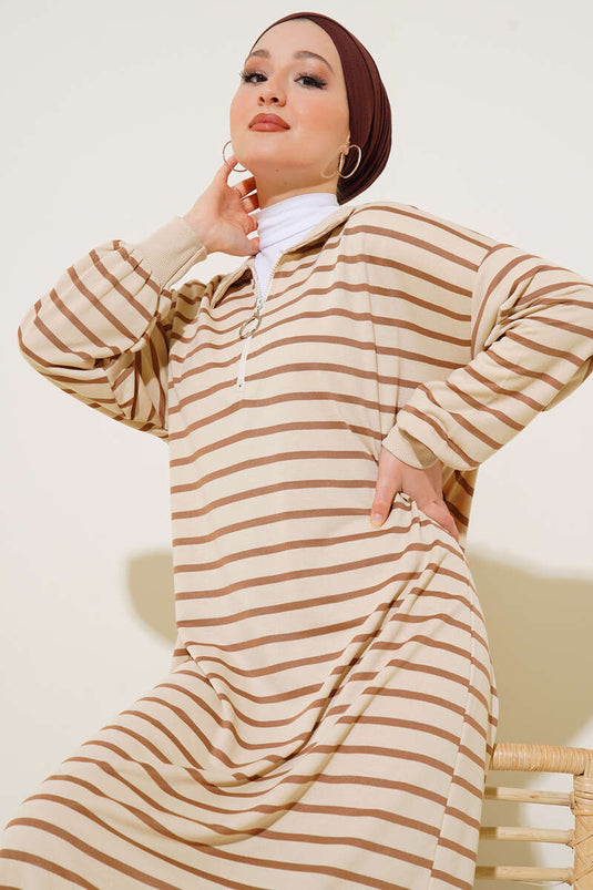 Striped Long Dress Latte