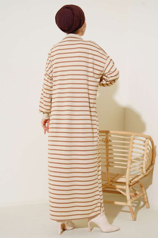 Striped Long Dress Latte