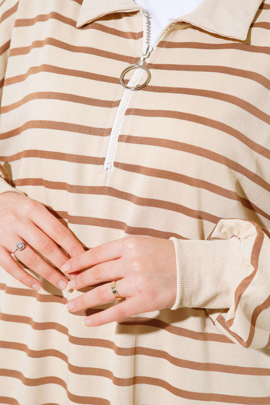 Striped Long Dress Latte