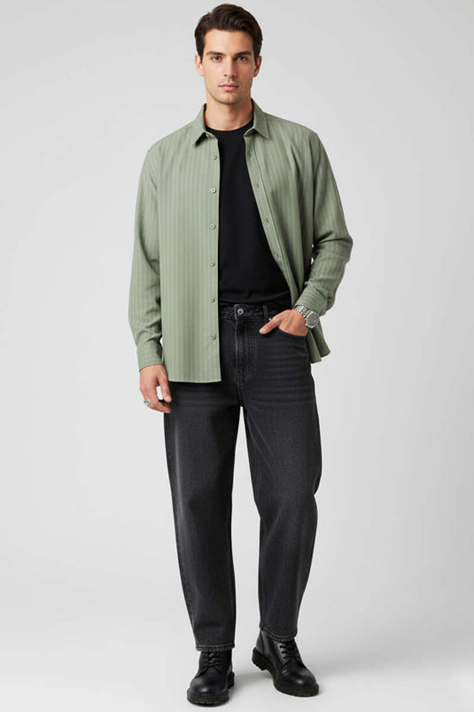 Chemise rayée à manches longues kaki