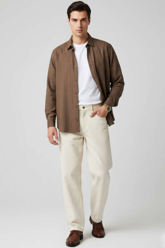 Chemise rayée à manches longues, marron