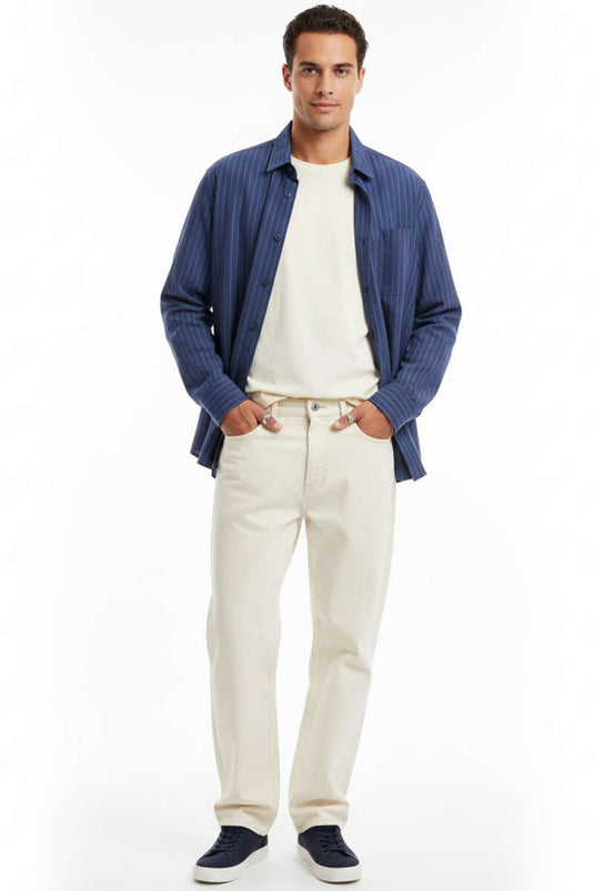 Chemise rayée à manches longues bleu marine