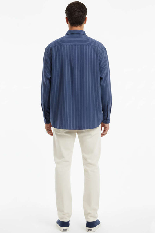 Chemise rayée à manches longues bleu marine