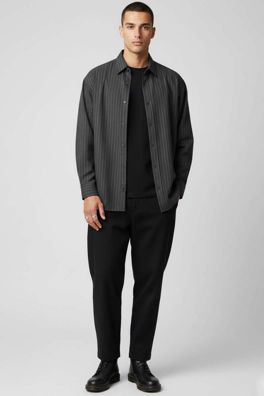 Chemise rayée à manches longues noire