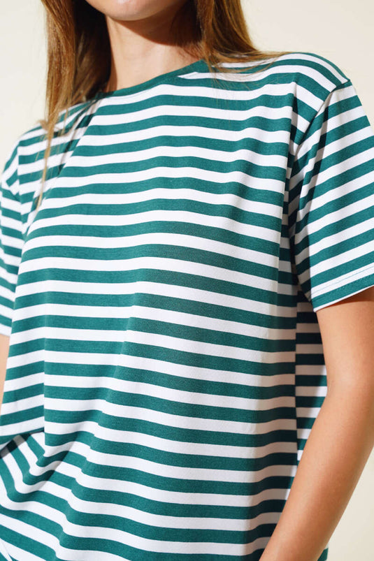 T-shirt ample rayé en viscose émeraude