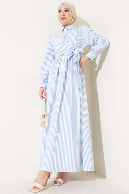 Striped Side Tie Dress Ice Blue