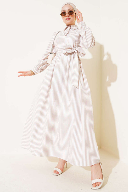 Striped Side Tie Dress Latte