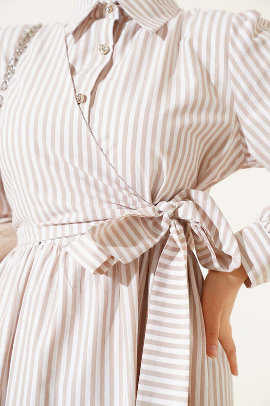 Striped Side Tie Dress Latte