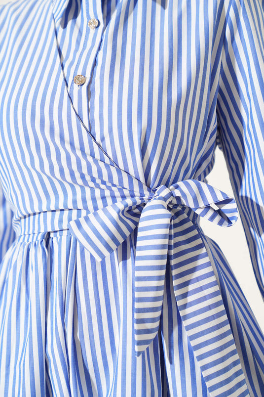 Striped Side Tie Dress Blue