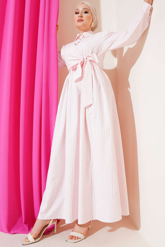 Striped Side Tie Dress Pink