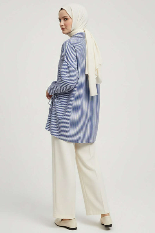 Striped Side-Tied Shirt Navy Blue