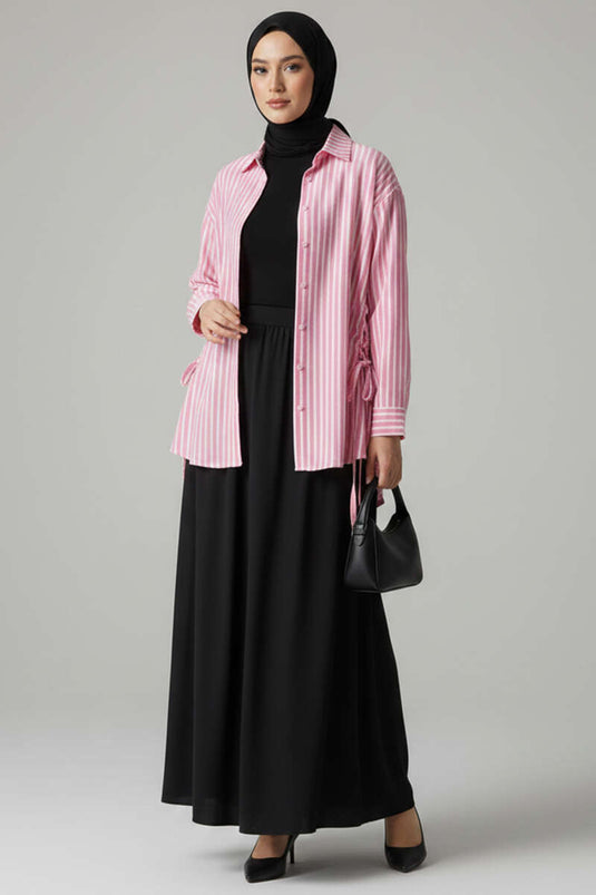 Chemise rayée à nouer sur le côté rose