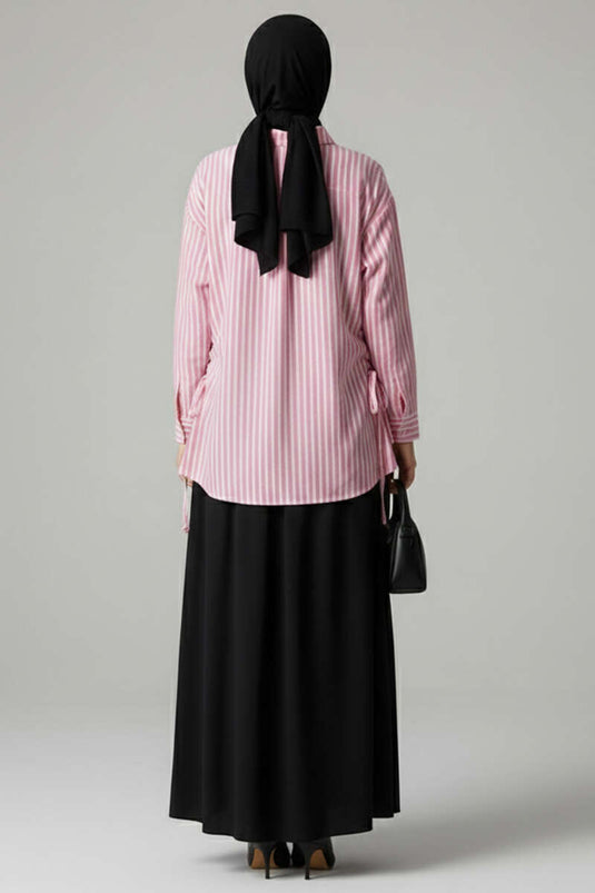 Chemise rayée à nouer sur le côté rose