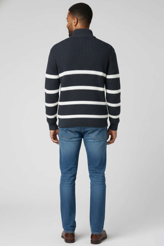 Striped Half-Zip Men's Knitted Sweater Indigo