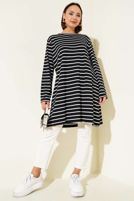 Striped Slit Tunic Black