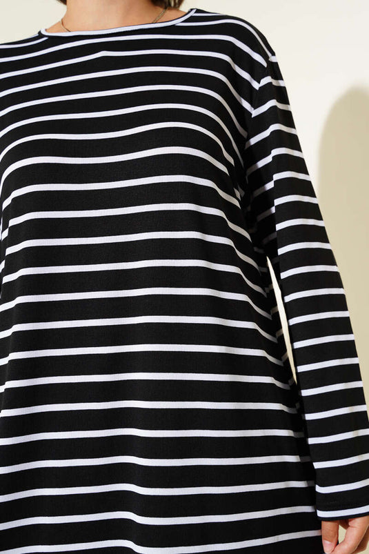 Striped Slit Tunic Black