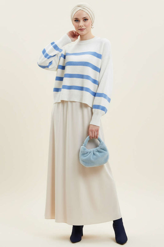 Striped Fluffy Knit Sweater Blue