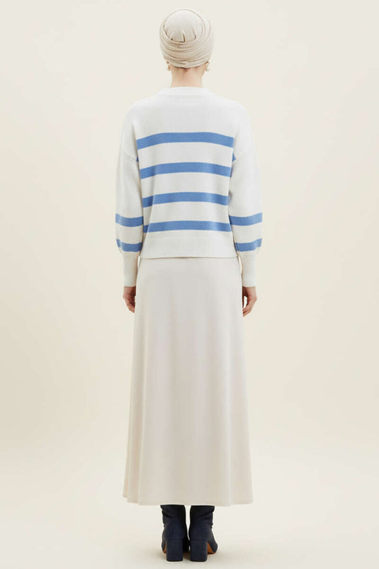 Striped Fluffy Knit Sweater Blue