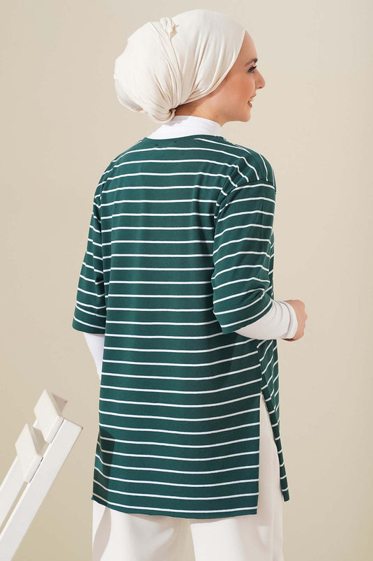 T-shirt Çizgili Zümrüt Yeşili
