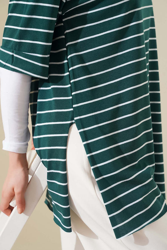 T-shirt Çizgili Zümrüt Yeşili