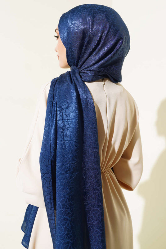 Ridset mønster Jacquard Melisa sjal Marineblå