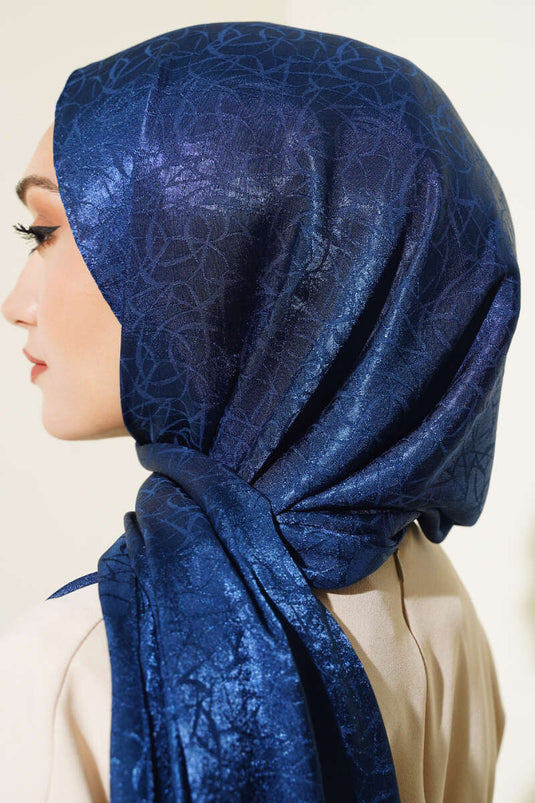 Ridset mønster Jacquard Melisa sjal Marineblå