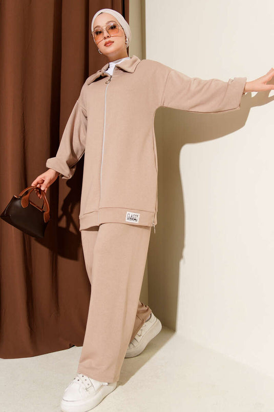 طقم مزدوج راقي مزود بحزام وسحاب بلاتيه