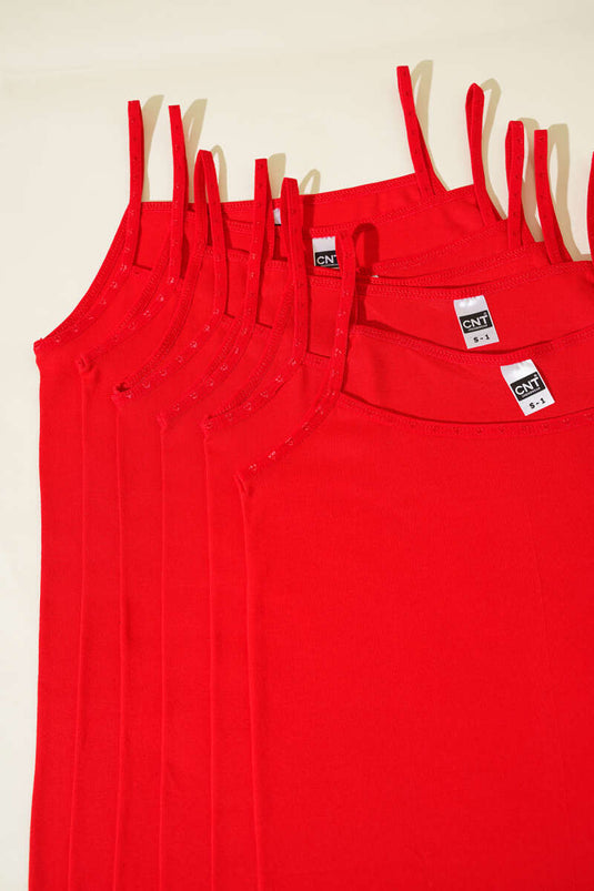 CNT 6-Pack Women's Satin Rope Strap Undershirt Red