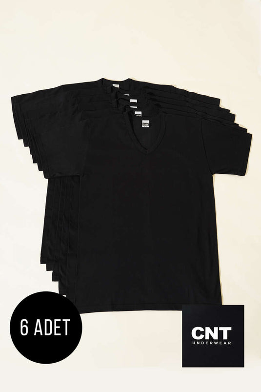 CNT 6'lı Erkek V Yaka Kısa Kol Fanila Siyah