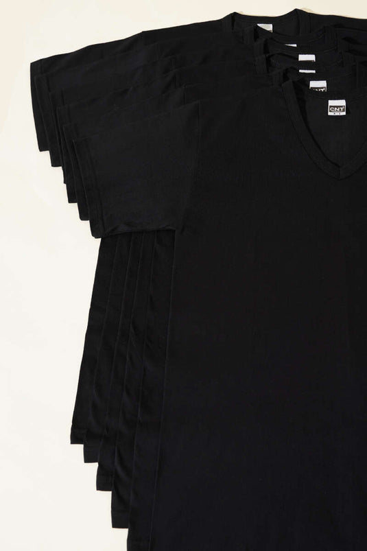 CNT 6'lı Erkek V Yaka Kısa Kol Fanila Siyah