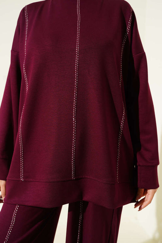 Çoban Dikiş Detaylı Loyşa İkili Takım Bordo