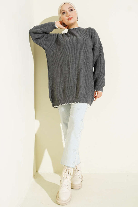 Tunique tricotée à détails de point de berger, gris fumé