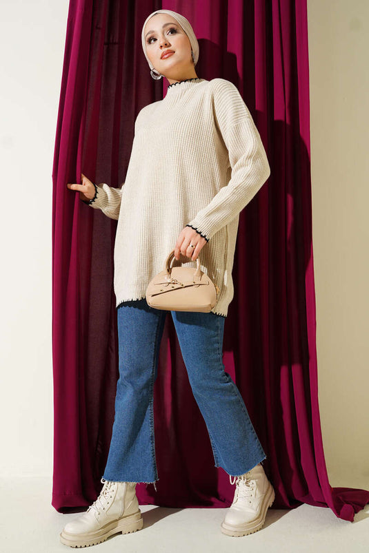 Tunique tricotée crème avec détail de point de berger