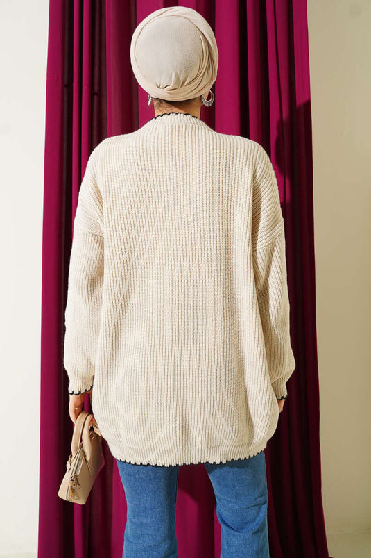Tunique tricotée crème avec détail de point de berger