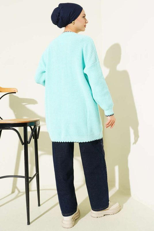 Tunique en tricot avec détails de couture Çoban, turquoise