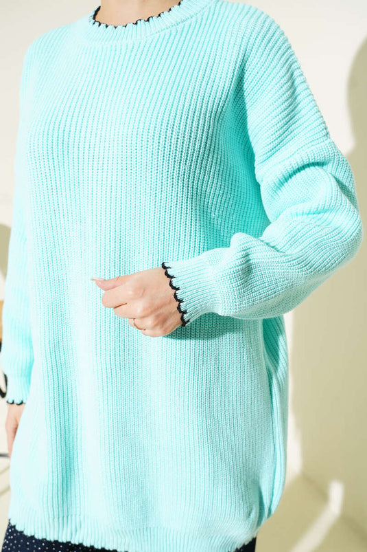 Tunique en tricot avec détails de couture Çoban, turquoise