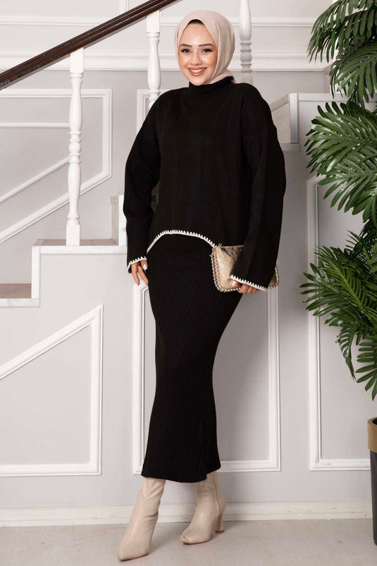 فستان قصير بخياطة الراعي أسود