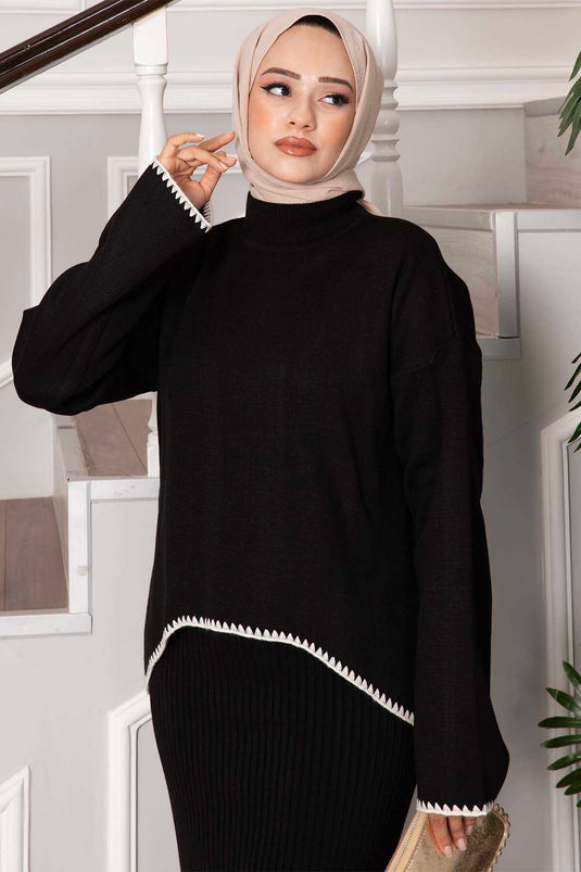 فستان قصير بخياطة الراعي أسود