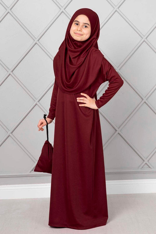 Tesettür Çocuk Namaz Elbisesi Bordo