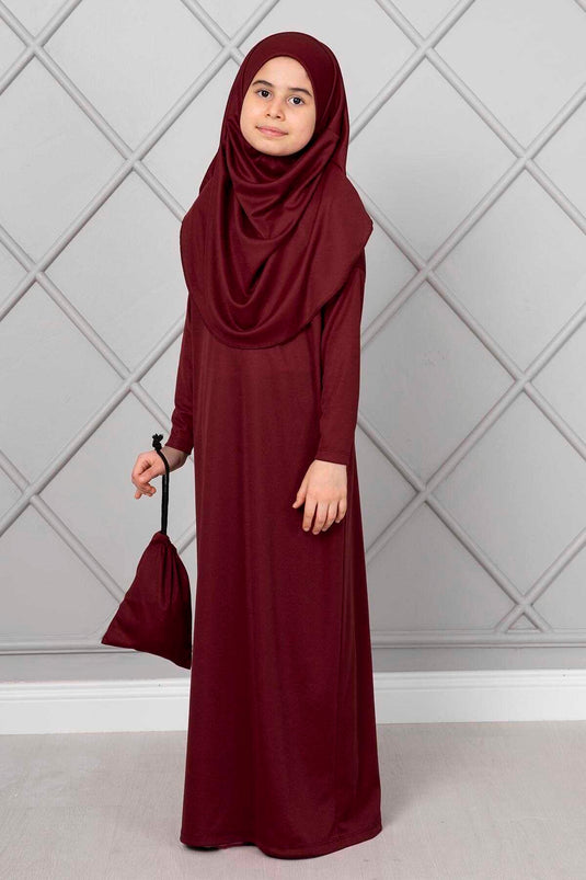 فستان صلاة للأطفال محجب، لون عنابي