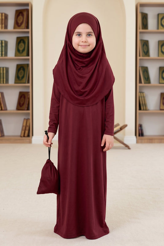 Tesettür Çocuk Namaz Elbisesi Bordo