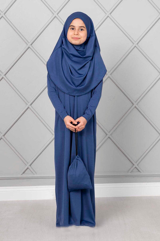 Abito da preghiera per bambini con hijab indaco