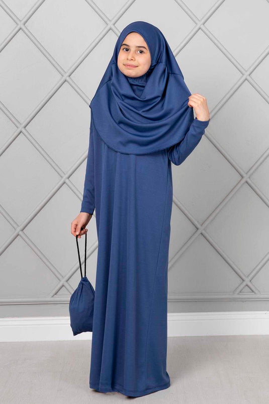 Abito da preghiera per bambini con hijab indaco