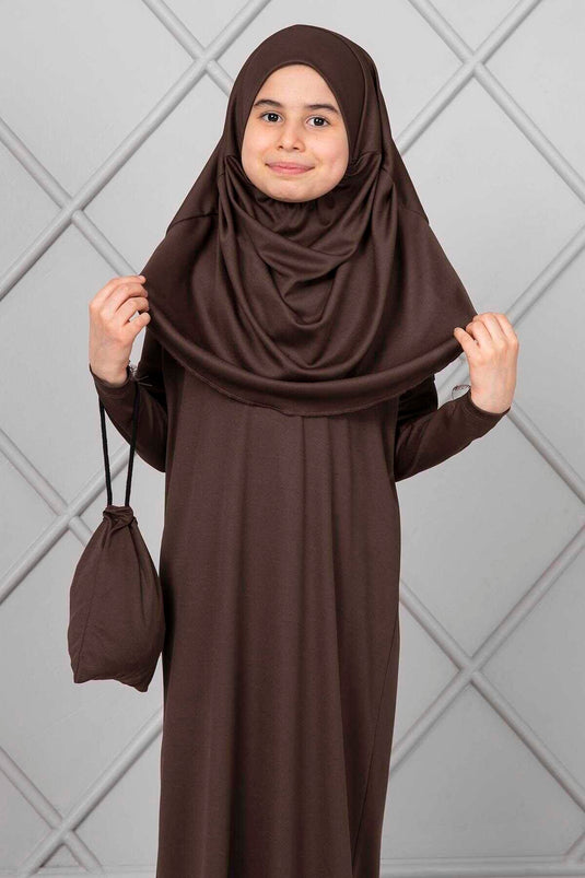 Tesettür Çocuk Namaz Elbisesi Kahve