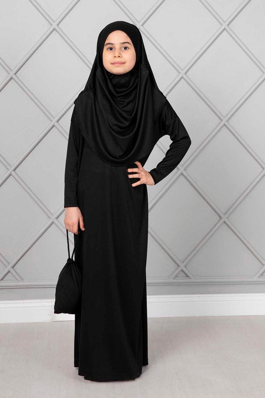 Robe de prière hijab pour enfants noire