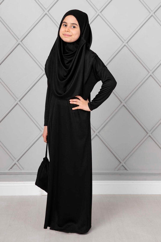 Robe de prière hijab pour enfants noire