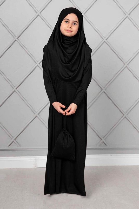 Robe de prière hijab pour enfants noire
