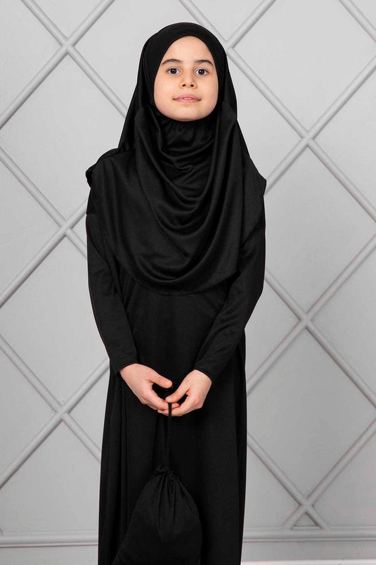 Robe de prière hijab pour enfants noire