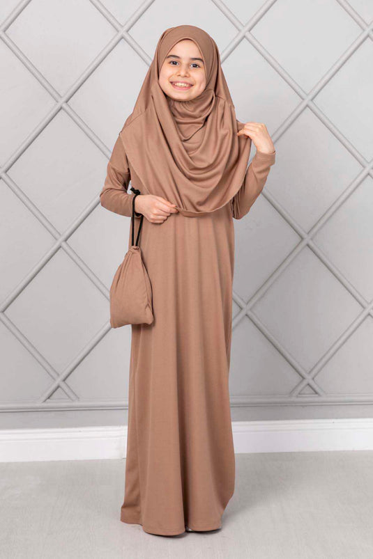 Robe de prière modeste pour enfant, couleur café au lait